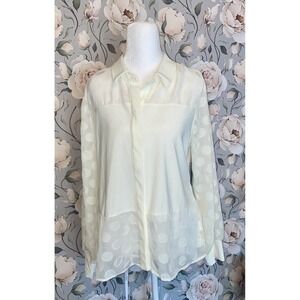 AUW‎ Women's Cream Blouse Long Sleeve Sheer Tunic Button NWT Size Large Stretch